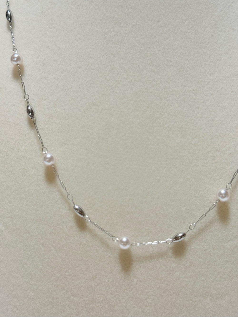 Silver Pearl Station Dainty Necklace Stainless Steel Dainty Layering 16” - Picture 5 of 5